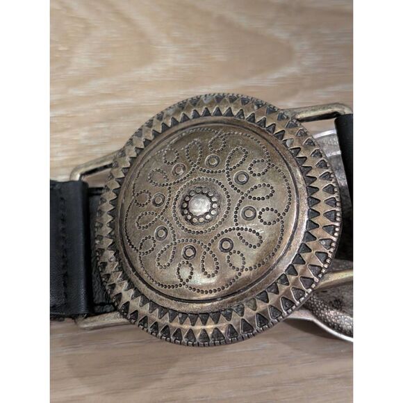 Vintage Avignon Western Concho Belt Black Silver Boho Size Large Spain Statement main image 4